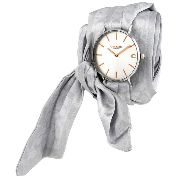 Coach- Perry Quartz Silver Dial Satin Scarf Watch - Picture 1 of 5